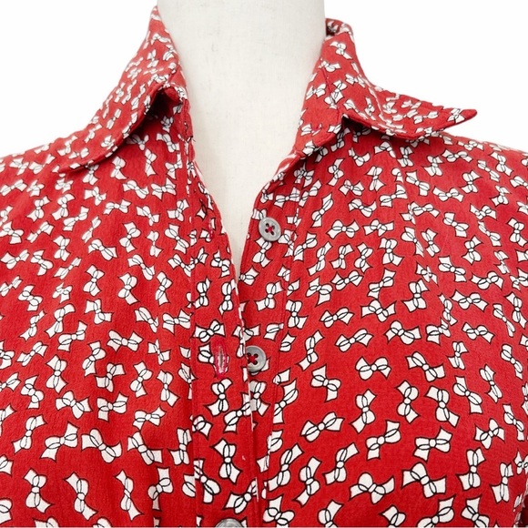 Faithfull the Brand Red Print Bow Tie Front Shirt Oversized 2 - Picture 9 of 9
